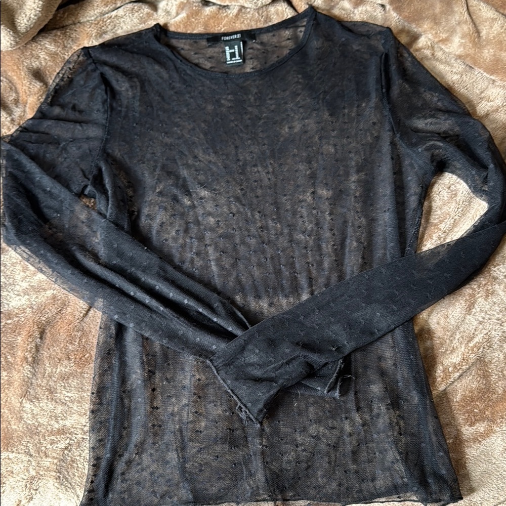 Forever 21 Sheer Black Long Sleeve Top